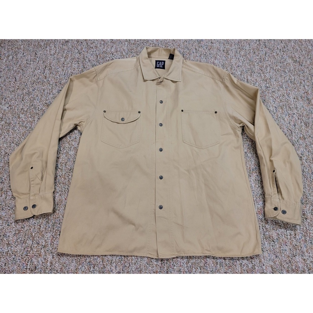 GAP Shirt Mens Large Tan Long Sleeve Button Up Utility Workwear Casual Outdoor